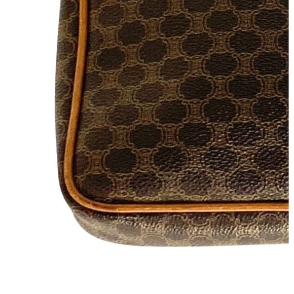 Vintage Celine Triomphe Macadam Clutch Brown Leather Canvas Wrist Handbag Unisex - Picture 12 of 15